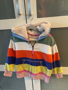 Mini Boden and Kids Rainbow Stripe Sherpa-Lined Zip Hoodie - Multicolor